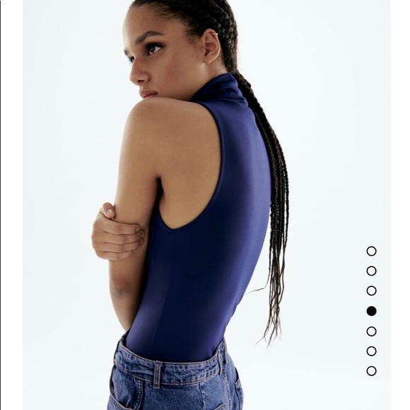 Zara | Tops | Zara Navy Blue Turtleneck Sleeveless Bodysuit | Poshmark